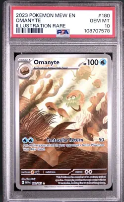 Pokemon Omanyte Illustration Rare 180/165 Scarlet & Violet 151 Holo PSA 10 2023 - Image 1