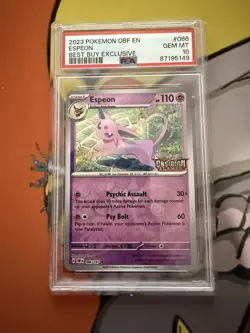2023 POKEMON OBF EN-OBSIDIAN FLAMES BEST BUY EXCLUSIVE #086 ESPEON PSA 10 - Image 1