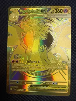 Pokemon Gold Mega Charizard X EX PFL Full Art Holo 130/094 360HP Flame Card - Image 1