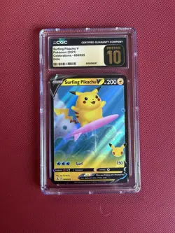 Pokemon TCG 2021 Surfing Pikachu V Celebrations Holo 008/025 CGC Pristine 10 - Image 1
