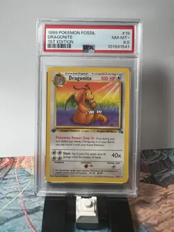 Pokemon TCG 1st Edition Fossil Set Dragonite #19/62 Rare PSA 8.5 NM-MT+ - Image 1