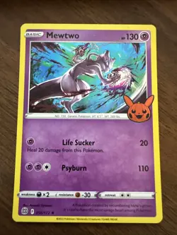 Pokemon Mewtwo 056/172 SWSH Trick Or Trade Halloween Stamp Holo Rare - Image 1