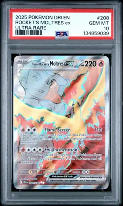 Pokemon Team Rocket's Moltres ex 208/182 Ultra Rare Holo PSA 10 Sv10 GEM MT - Image 1