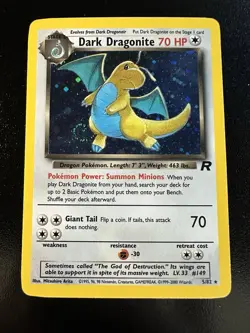2000 Pokemon Team Rocket Dark Dragonite Holo #5 Unlimited - Rare Vintage Swirl - Image 1