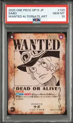 PSA 10 Sabo OP13-120 SP Alt Art SEC Wanted Carrying on His Will One Piece Card - Image 1