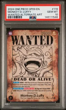 One Piece TCG Trading Card Game Wanted Poster Monkey D. Luffy OP-09 PSA 10 - Image 2