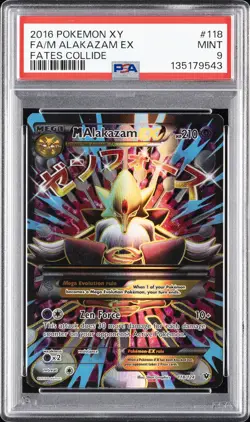 2016 POKEMON XY FATES COLLIDE #118 FULL ART/M ALAKAZAM EX PSA 9 - Image 1
