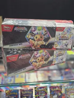 2 Pokemon Prismatic Evolutions Sam’s Club Exclusive Surprise Box+Booster Bundle - Image 1