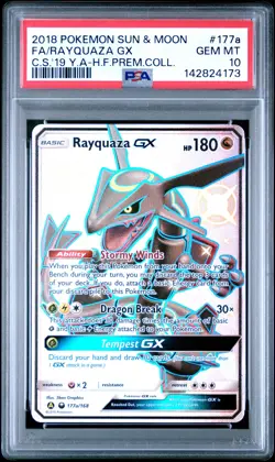 2018 POKEMON SUN & MOON CELESTIAL STORM #177A FULL ART/RAYQUAZA GX PSA 10 - Image 1