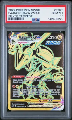 2022 Pokemon Sword & Shield Silver Tempest Rayquaza VMAX #TG29 FA PSA 10 GEM - Image 1