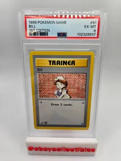 1999 Pokemon Base Set 1st Edition Trainer Bill 91/102 PSA 6 - Image 1
