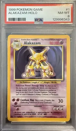 Alakazam Holo #1/102 - 1999 Pokemon Game Base Set - PSA 8 - Image 1