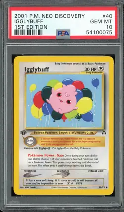 PSA 10 Igglybuff 1st Edition Neo Discovery 40/75 Pokemon Card - Image 1