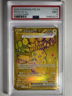 2025 Pokemon PRE EN Prismatic Pikachu EX Hyper Rare Gold #179 PSA 9 🔥🔥 🔥🔥 - Image 1