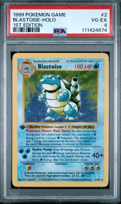 1999 1st Edition Blastoise Holo Pokemon Game Base Set Shadowless #2 PSA 4 VG-EX - Image 1