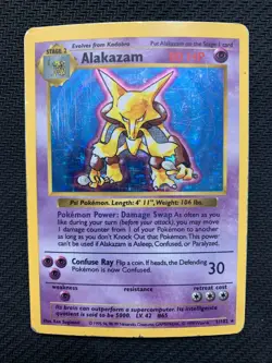 Alakazam 1/102 Shadowless Holo Rare Pokemon Card - 1999 Base set - DMG/HP - Image 1