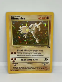 Pokemon TCG Hitmonlee Fossil Holo Rare Card 7/62 WOTC 1999 LP + - Image 1