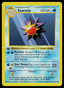 Pokemon Card - Starmie Base Set (Shadowless) 64/102 Common 1st Edition - Image 1