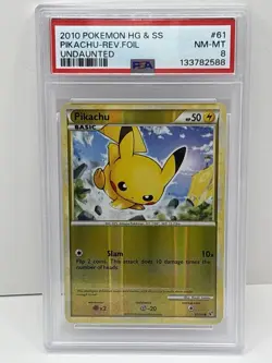 2010 POKEMON HEARTGOLD & SOULSILVER UNDAUNTED #61 PIKACHU-REVERSE FOIL PSA 8 - Image 1