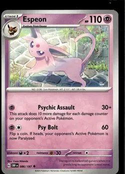 Pokemon Espeon 086/197 Obsidian Flames Non Holo Uncommon 5 Card Lot - Image 1