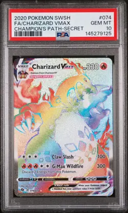 PSA 10 CHARIZARD VMAX FULL ART SECRET RARE 2020 POKEMON CHAMPION'S PATH #074 - Image 1