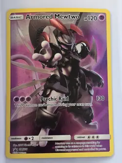 Pokemon Armored Mewtwo SM228 Promo Holo Basic Psychic Raid 120HP Card - Image 1