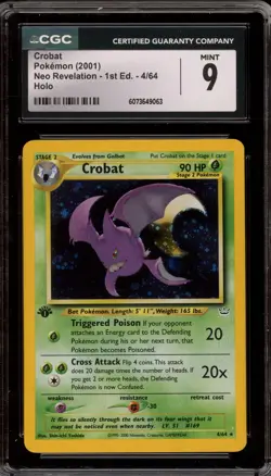 Pokemon Crobat Neo Revelation 1st Edition DOUBLE HOLO ERROR #4 CGC 9 Mint - Image 1