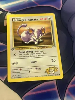 Pokemon Lt. Surge's Rattata 82/132 Gym Heroes Common 1st Edition Regular English - Image 1