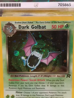 Pokemon Team Rocket Set 2000 Holo Dark Golbat 7/82 Ace Graded 4 VG - Image 2