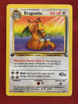 Dragonite 19/62 Rare - 1st edition Fossil Pokemon Card - HP - Image 1