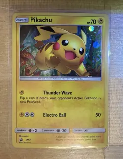 Pokemon TCG 2017 Pikachu Black Star Promo SM76 HD Swirl w/ Holo Bleed Hand Swirl - Image 1