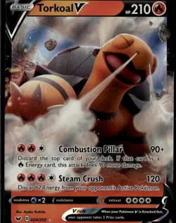 Torkoal V Ultra Rare SWSH01: Sword & Shield Base Set 024/202 Fire Holo Pokemon - Image 1