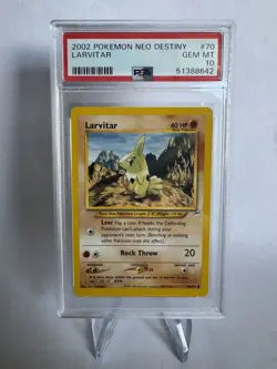 POP 16! PSA 10 2002 Neo Destiny Larvitar 70/105 Pokemon - Image 1