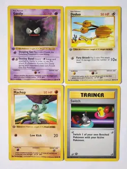 Pokemon 1st Edition Shadowless Base Set Lot Gastly 50/102, Doduo 48/102, Machop - Image 1