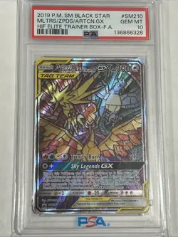 2019 Pokemon Sun and Moon Black Star Promo Articuno Gx/Moltres/Zapdos PSA 10 - Image 1