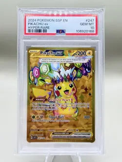 2024 POKEMON SSP EN-SURGING SPARKS #247 PIKACHU EX HYPER RARE PSA 10 - Image 1