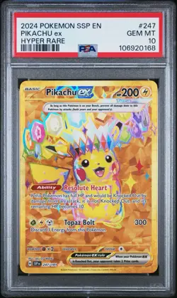 2024 POKEMON SSP EN-SURGING SPARKS #247 PIKACHU EX HYPER RARE PSA 10 - Image 3