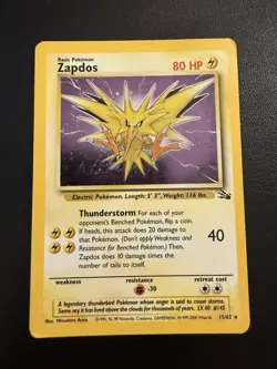 Pokemon Zapdos Base Set Holo Rare 15/62 Basic 80 HP Pokemon TCG Card Stock - Image 1