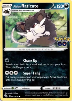 Alolan Raticate 042/078 Pokemon GO Pokemon Card TCG - Image 1