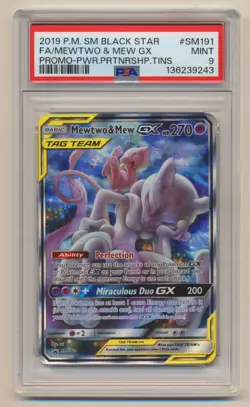 PSA 9 Pokemon Full Art Black Star Promo Mewtwo & Mew GX #SM191 MINT Condition! - Image 1