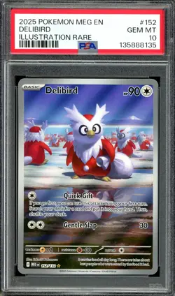 Pokemon TCG Mega Evolution #152 Delibird Illustration Rare PSA 10 GEM MT - Image 1