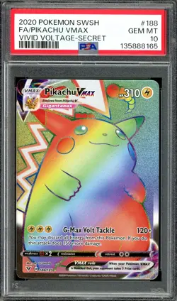 Pokemon TCG SWSH Vivid Voltage #188 Pikachu VMAX Secret Rare PSA 10 GEM MT - Image 1