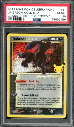 Pokemon TCG Celebrations Classic Collection #17 Umbreon Gold Star PSA 10 GEM MT - Image 1