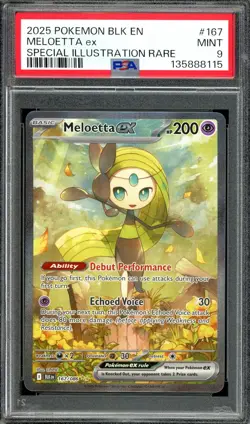 Pokemon TCG Black Bolt #167 Meloetta ex Special Illustration Rare PSA 9 MINT - Image 1