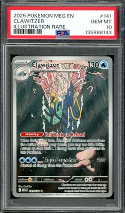 Pokemon TCG Mega Evolution #141 Clawitzer Illustration Rare PSA 10 GEM MT - Image 1