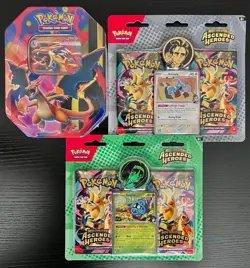 2 Pokemon ME2.5 Ascended Heroes 2-Pack and Mega Charizard Y EX Tin Sealed New - Image 1