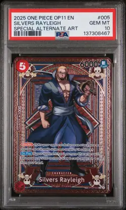 2025 ONE PIECE OP11-A FIST OF DIVINE SPEED #005 SILVERS RAYLEIGH PSA 10 - Image 1