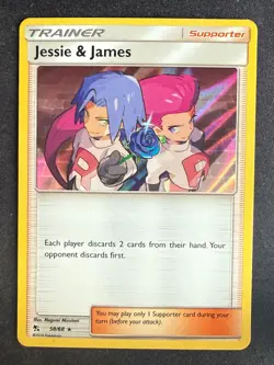 JESSIE & JAMES 58/68 HIF HIDDEN FATES POKEMON CARD TCG LP 2019 HOLO - Image 2