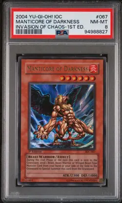 YuGiOh Manticore Of Darkness 2004 Invasion Of Chaos #067 PSA 8 - Image 1