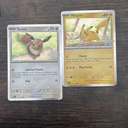 Pokemon 151 Holiday Calendar Pikachu 025/165 & Eevee 133/165 Snowflake Promo ✅ - Image 1